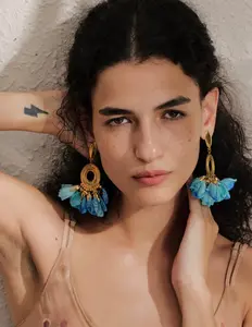 E300- Spring Summer Fashion Bohemian Blue Cloth Flower Earrings!