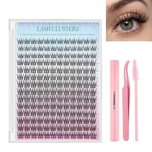DIY Eyelash Clusters Kit, 168Pcs Ultra-Thin Band Cluster Lashes for Natural Look, D Curl Wispy Cat Eye Lash Clusters with Lash Bond and Seal, Complete Lashes Clusters Kit for Beginners (9-12mm)