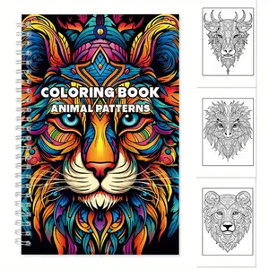 1PC Premium Animal Mandala Coloring Journal - Silver YO Binding, 300gsm Single-Sided Sheets, 12 Unique Art