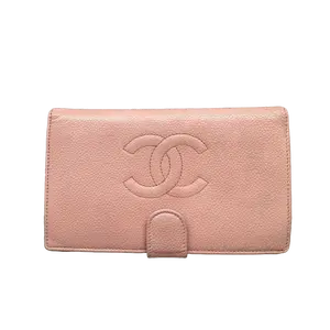 Pre-owned CHANEL caviar Small Leather Goods Pink Logo Women's Wallet Classic Folding Style JV00269