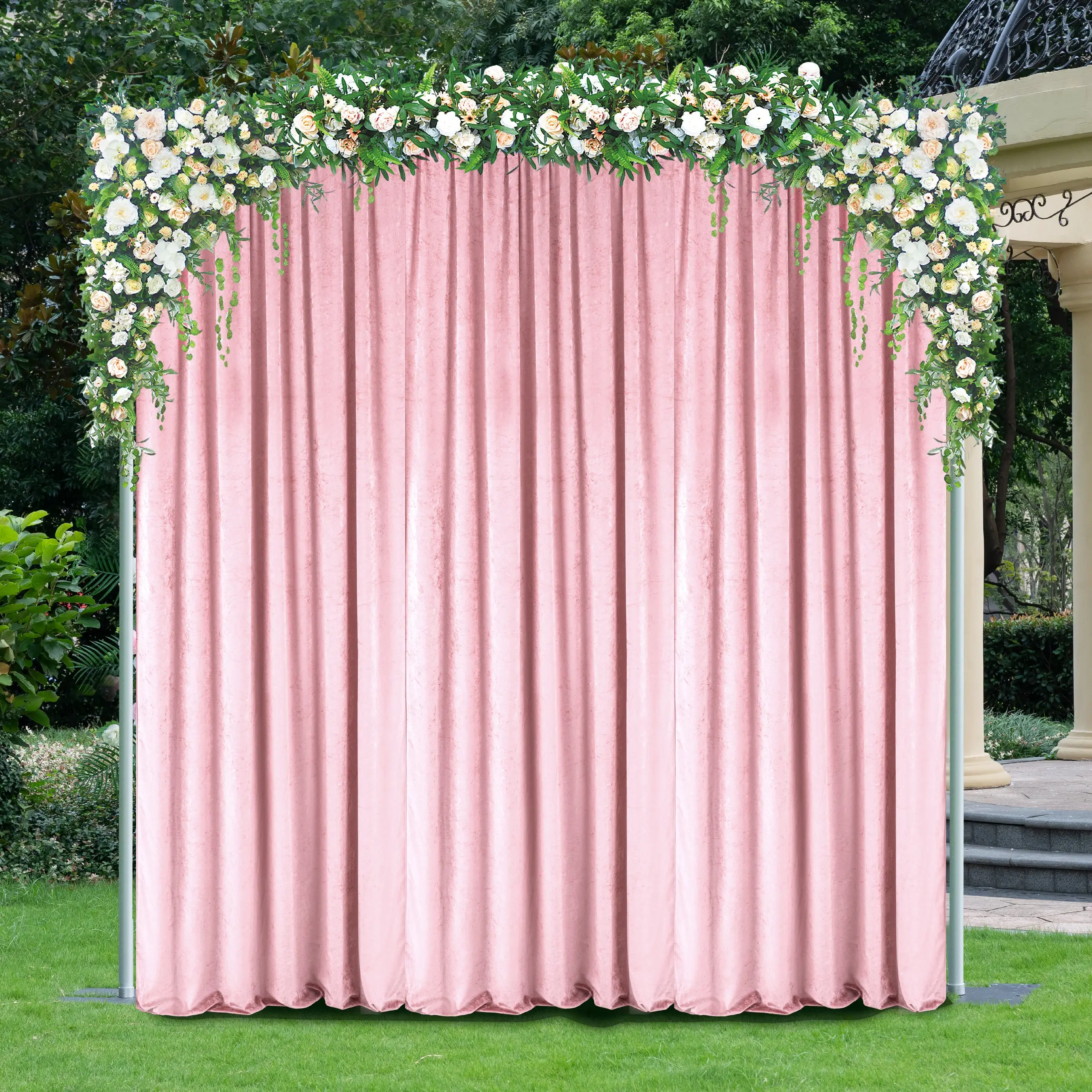 14 ft x 57" Ice Crushed Velvet (200 GSM) Event Backdrop Curtain Drape Panel - Blush Pink/Rose Gold (1pc)