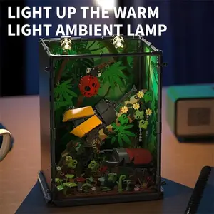flash cards Show Beetle Family Ecological Box Building Blocks Insect Rainforest Scene Model Bricks With Light Kids Educational Toys Holiday Gifts