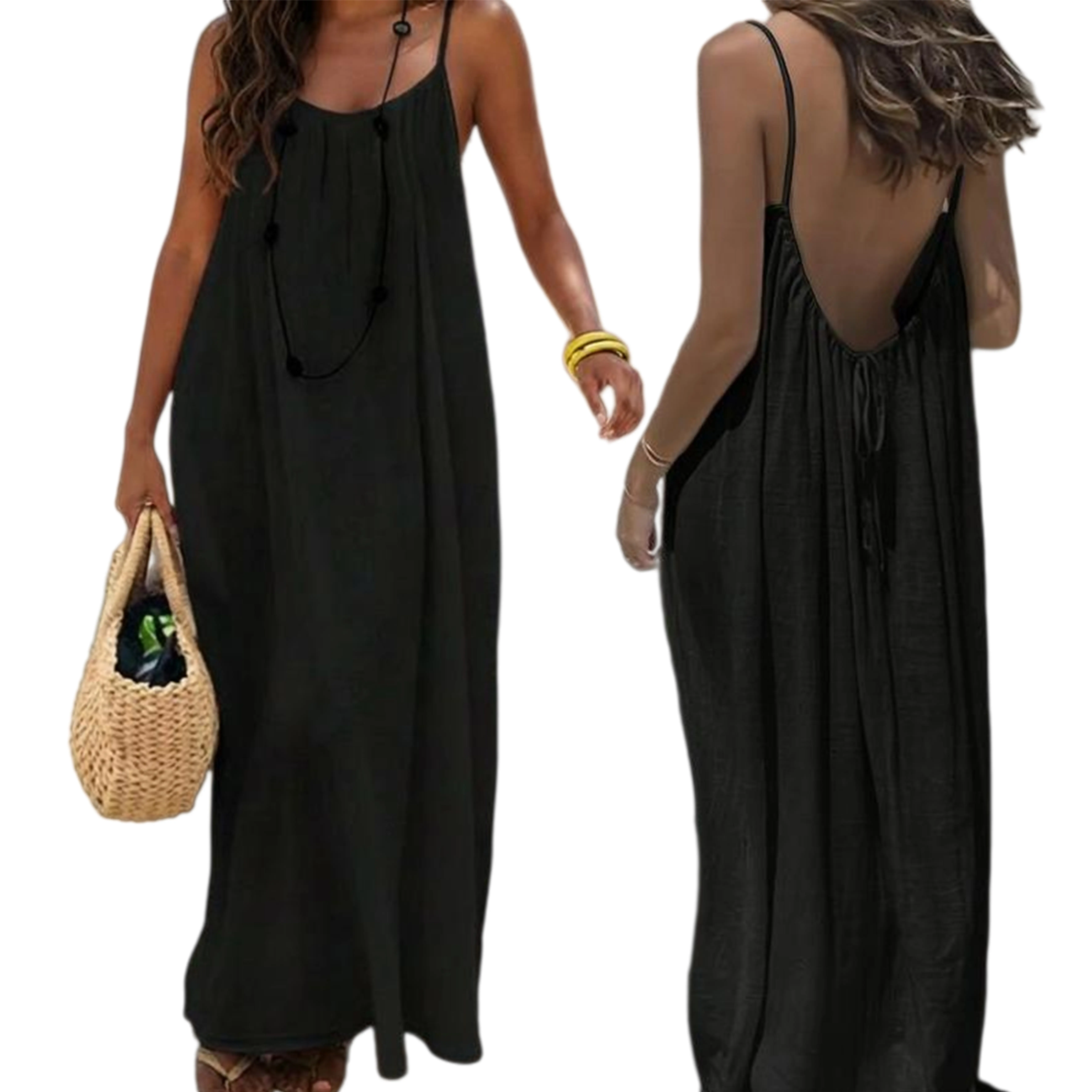 Women's Solid Color Cami Lounge Dress, 2026 Elegant Sleeveless Long Dress for Summer, Loungewear Pajama Ladies Sleepwear for Indoor Wear SpringStatements