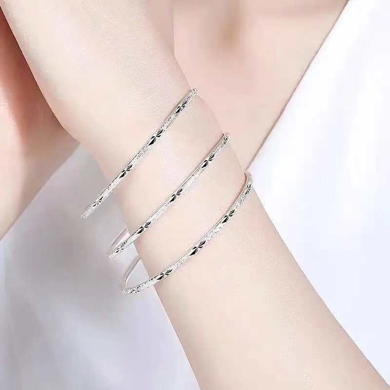 S925 Sterling Silver Bangle Bracelet Set for Women, Minimalist Slim Stackable Bracelets, Elegant Layered Jewelry for Daily Wear, Party & Gift Mixed Metal bracelets & bangles Moissanite Tennis easter unisex costume high quality jelly gold religious