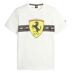 PUMA Mens Scuderia Ferrari Race Heritage Shield Crew Neck Short Sleeve Casual Tops Casual - White