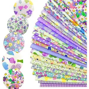 22Pcs 10" Purple Cotton Squares No Repeat Floral Charm Pack,Precut with Wavy Edges,Sewing Craft Swatches