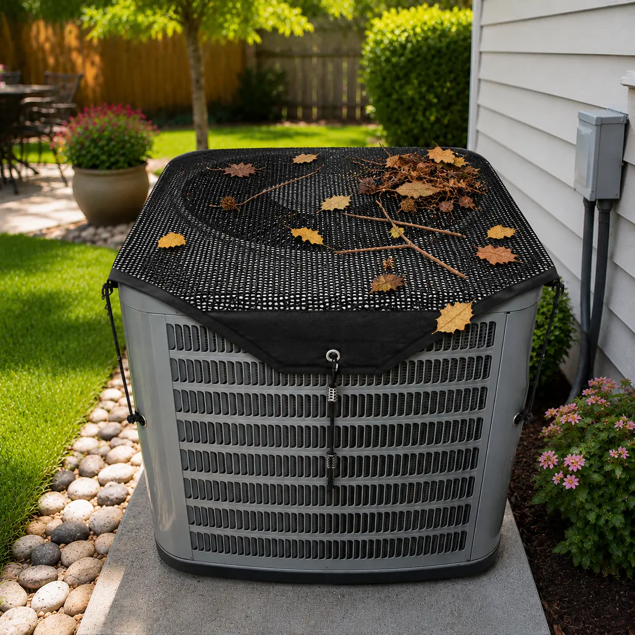 28" Outdoor Air Conditioner Mesh Cover, Includes 4 Bungee Cords, Blocks Leaves and Debris