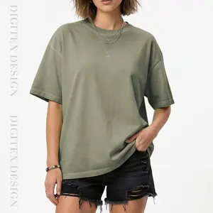 Digitex Dirty Washed Heavyweight Tee Unisex Vintage Streetwear Beige Casual Cotton Oversized T-shirt for Women