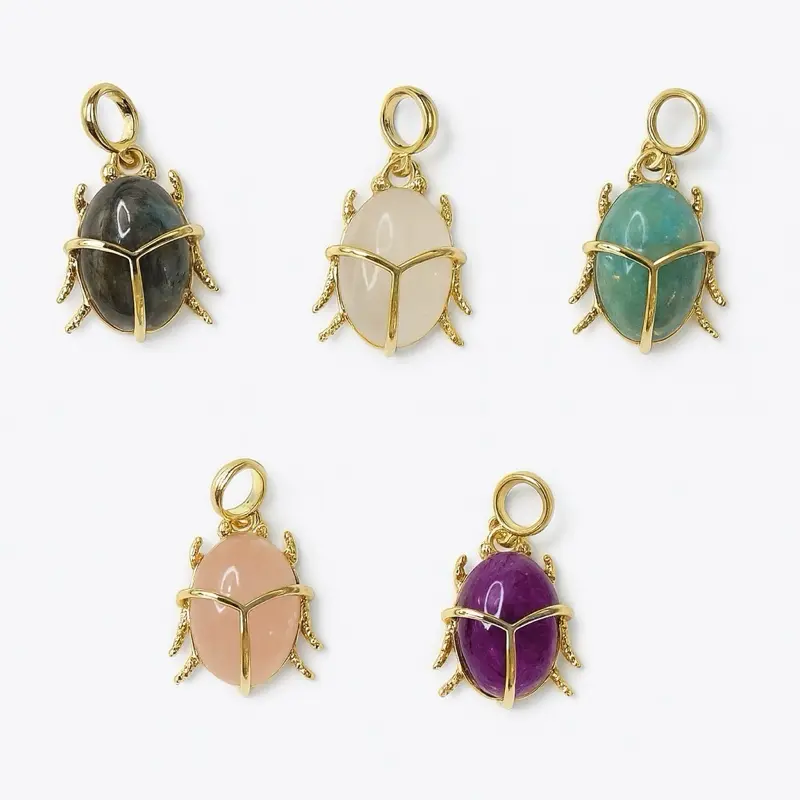 Magic Scarab Beetle Pendants, Gold-Toned Sterling Silver 925 with Natural Stone, Animals Collectibles for DIY Jewelry Making, Assorted Colors, Charms & Pendants, Magic Scarab Charm