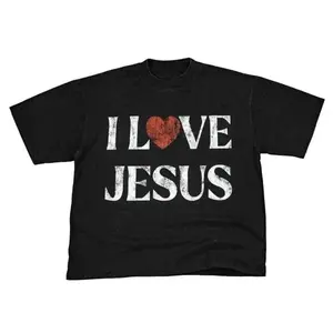 Vintage I Love Jesus Print Short Sleeve T Shirt for Men and Women with Letter Design and Round Neck Ideal Gift
