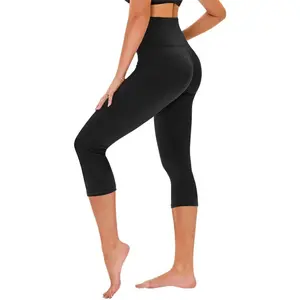 High Waisted Capri Leggings for Women - Tummy Control Black Yoga Pants with Pockets Workout Cycling