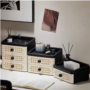 Vintage Rattan-Style Configurable Drawer Organizer For Desktop Cosmetics & Everyday Small Items, Drawer Storage Box, Desktop Organization
