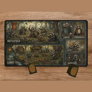 Racoon Kingdom Magic The Gathering Zoned Playmat, Panda Trash MTG Funny Mouse Pad Zones Gameplay Mat, Multiple Zones