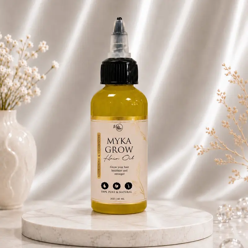 Myka Grow Hair Oil 2 oz - Lightweight Hydrating Nourishing Botanical Blend with Avocado, Coconut, Olive & Castor Oils - Daily Moisturizer for Scalp Care & Shine