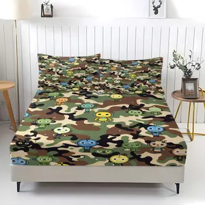 Ape head and cloud camouflage printed pattern bed sheet, comfortable printed pattern, including 1 bed sheet and 2 pillowcases, comfortable bedding, anti slip dust cover suitable for bedrooms and guest rooms, suitable for adult gifts
