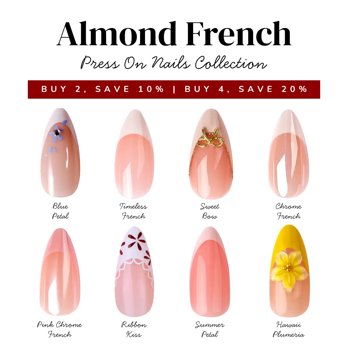 Almond French Collection Press On Nails Medium Almond 24 pcs, Elegant Classic Clean Girl Old Money Nails Fake Nails with Nail Glue, Adhesive Tabs & Nail File, Minimal Nude White French Tip Stick On Nails, Timeless Soft Glam Manicure Kit