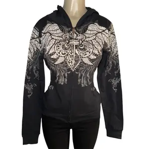 Fleur De Lis Zip Up Rhinestone Hoodie