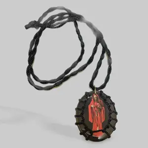 Santa Muerte Escapulario Black Necklace, Witchy Jewelry, Religious Jewelry, Ethnic Long Fashion Costume Accessory