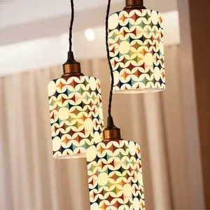 Mid Century Modern Scandinavian Geometric Diamond Designed Cylindrical Glass Lampshades