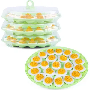 3 count Deviled Egg Platter and Carrier With Lid - 66 Egg Slots for Parties and Home Kitchen