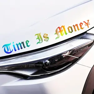1PC Trendy Personalized-Style "Time Is Money" Rainbow Car Sticker | For Car Bodies, Front Ends, Gradient Letter Decor, Turn Your Ride into Cool Trendy Vibe, Stand Out on Trips