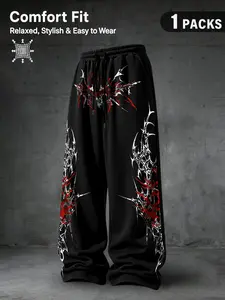 Men's Summer Fashion New Drawstring Long Pants, Stylish Star Pattern, Loose-Fitting, Trendy Casual Trousers for Fall & Winter