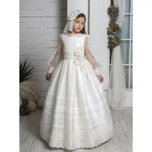 In stock Size 9 Elegant Silk Long Sleeves Hannibal Laguna Spanish Communion Gown L310