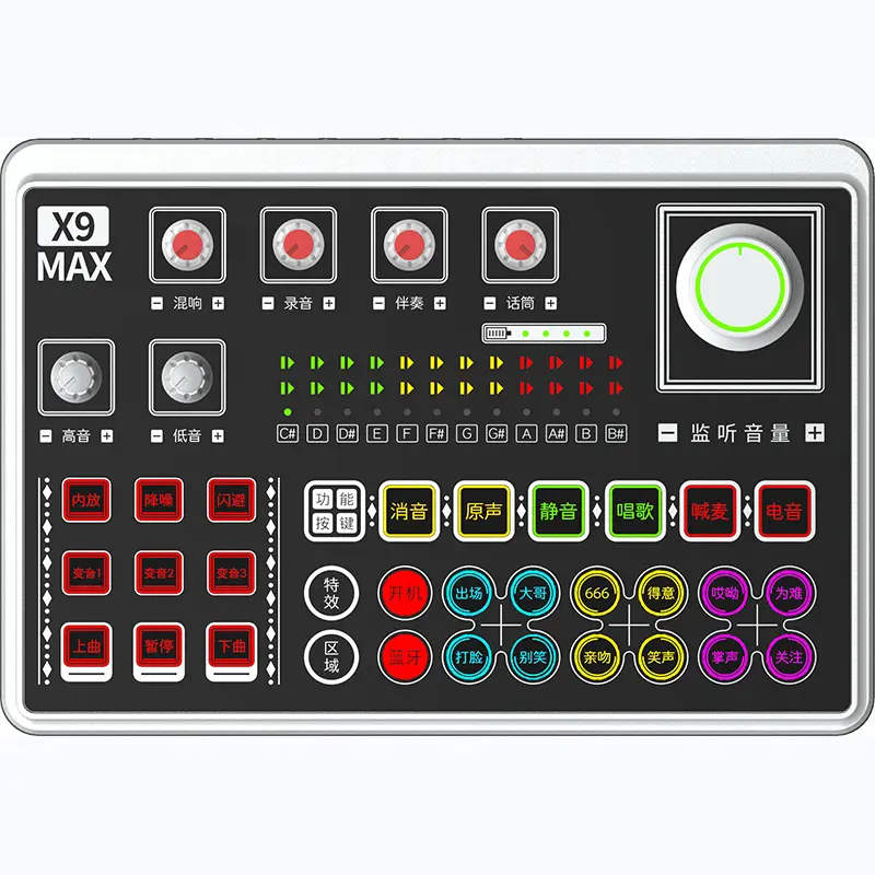Portable USB External Sound Card with Internal Rechargeable Battery, Adjustable Stand, 3.5mm Audio Cable, 12*15cm Compact Size - Real-Time FX for Live Streaming, Car Karaoke - Compatible with iPhone/Android, Desktops/Laptops - Ideal for Mobile Gamers