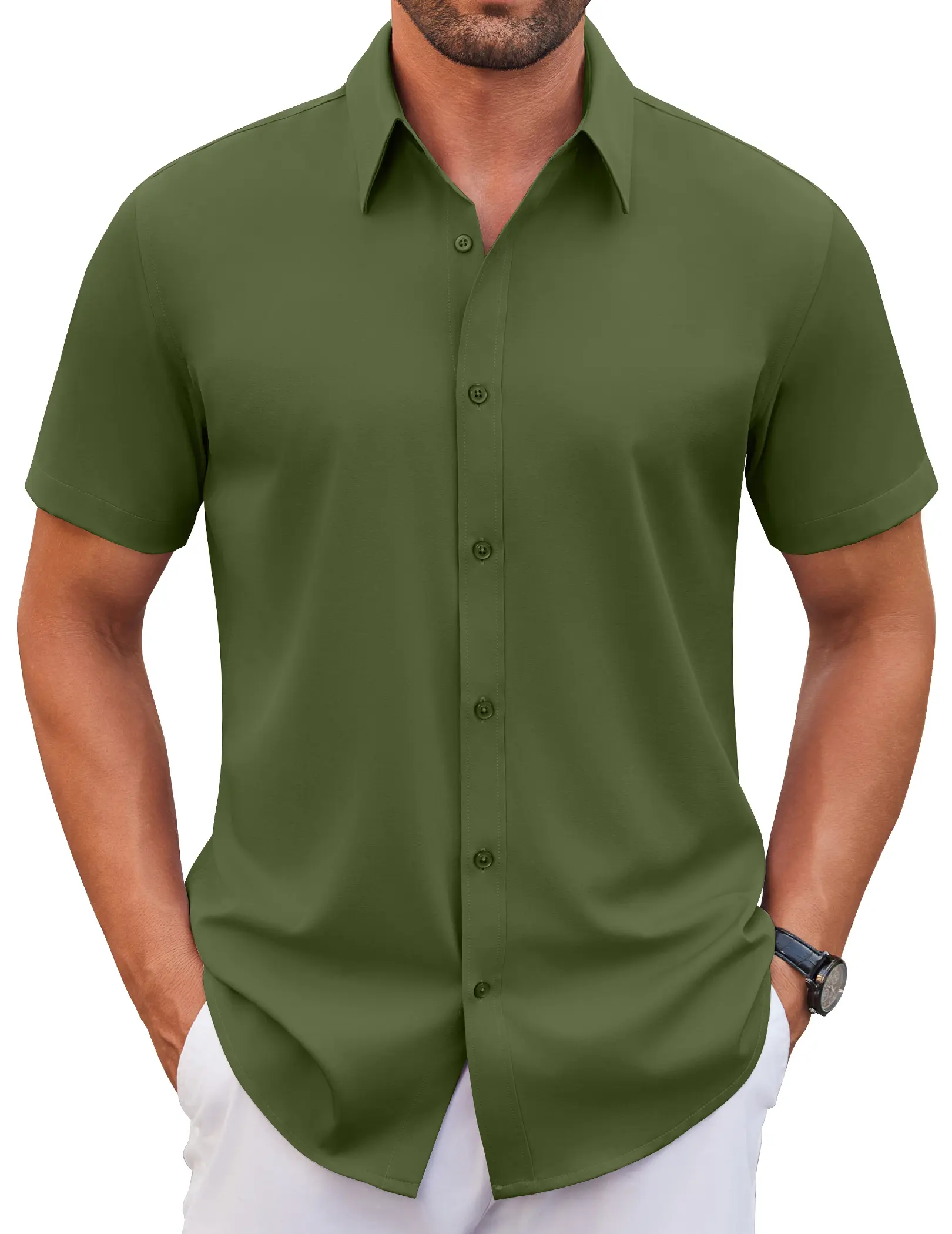COOFANDY Men's Stretch Dress Shirts Short Sleeve Wrinkle Free Casual Button Down Shirts