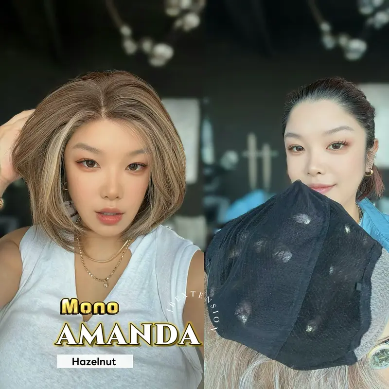 JBEXTENSION AMANDA MONO Full Monofilament Handmade Full Lace Full Hand Tied Wig 10 Inches Mono Lace Handmade Futura Fiber Wig Glueless Wig AMANDA MONO【BENDY EAR TABS】