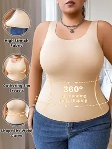 Women's Seamless Plus Size Underwear, Casual Comfortable Simple Style Tank Top, Wide Shoulder Straps, Highwaist Tummy Control, Outer Wear Women's Shapewear