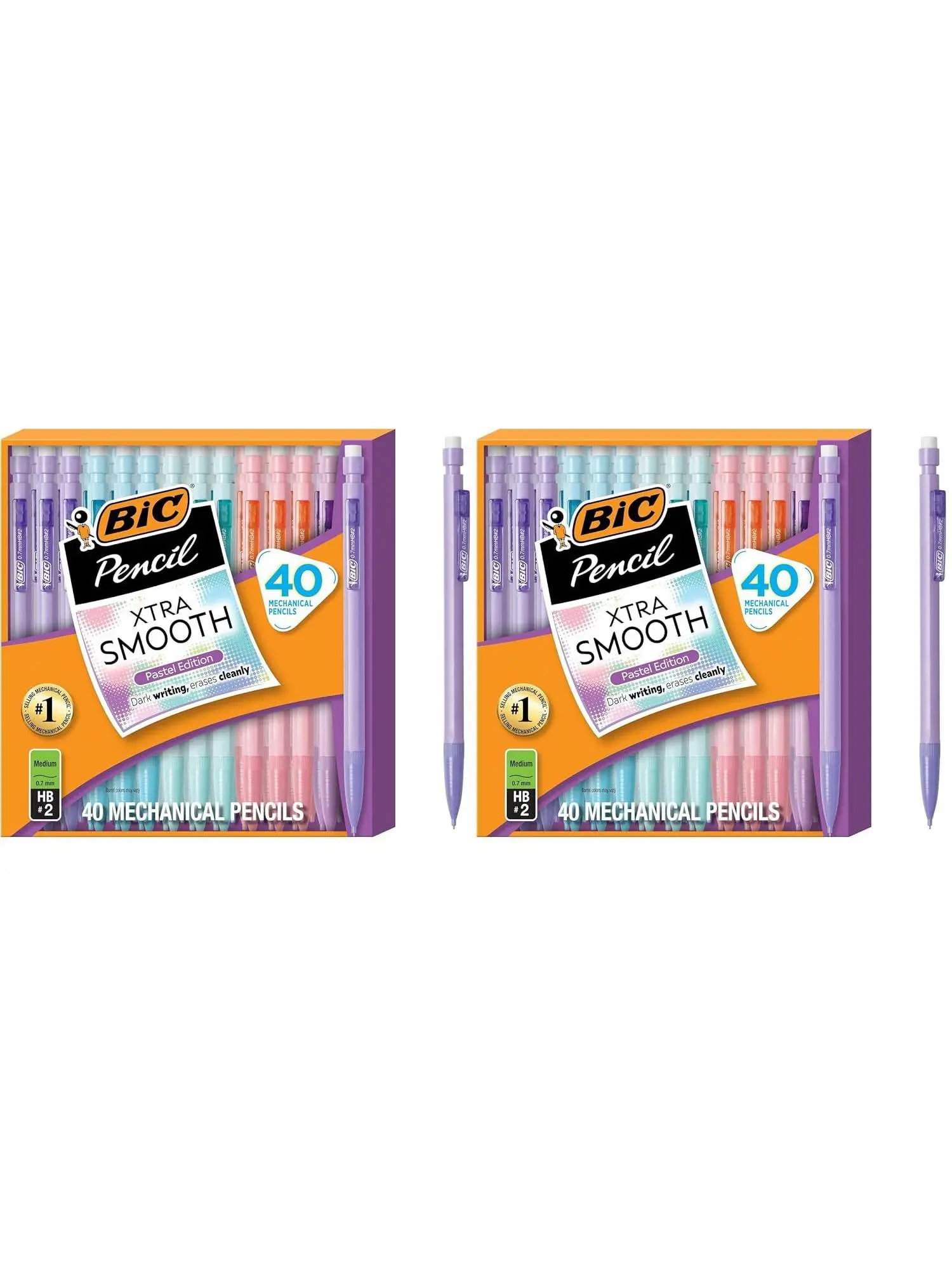 BIC Xtra-Smooth Mechanical Pencils, 0.7 mm Medium Point, 40-Count | No. 2 Lead Resists Smudging and Erases Cleanly, Smooth Reliable Writing, Pastel Barrels, Bulk Pack for Students and Teachers