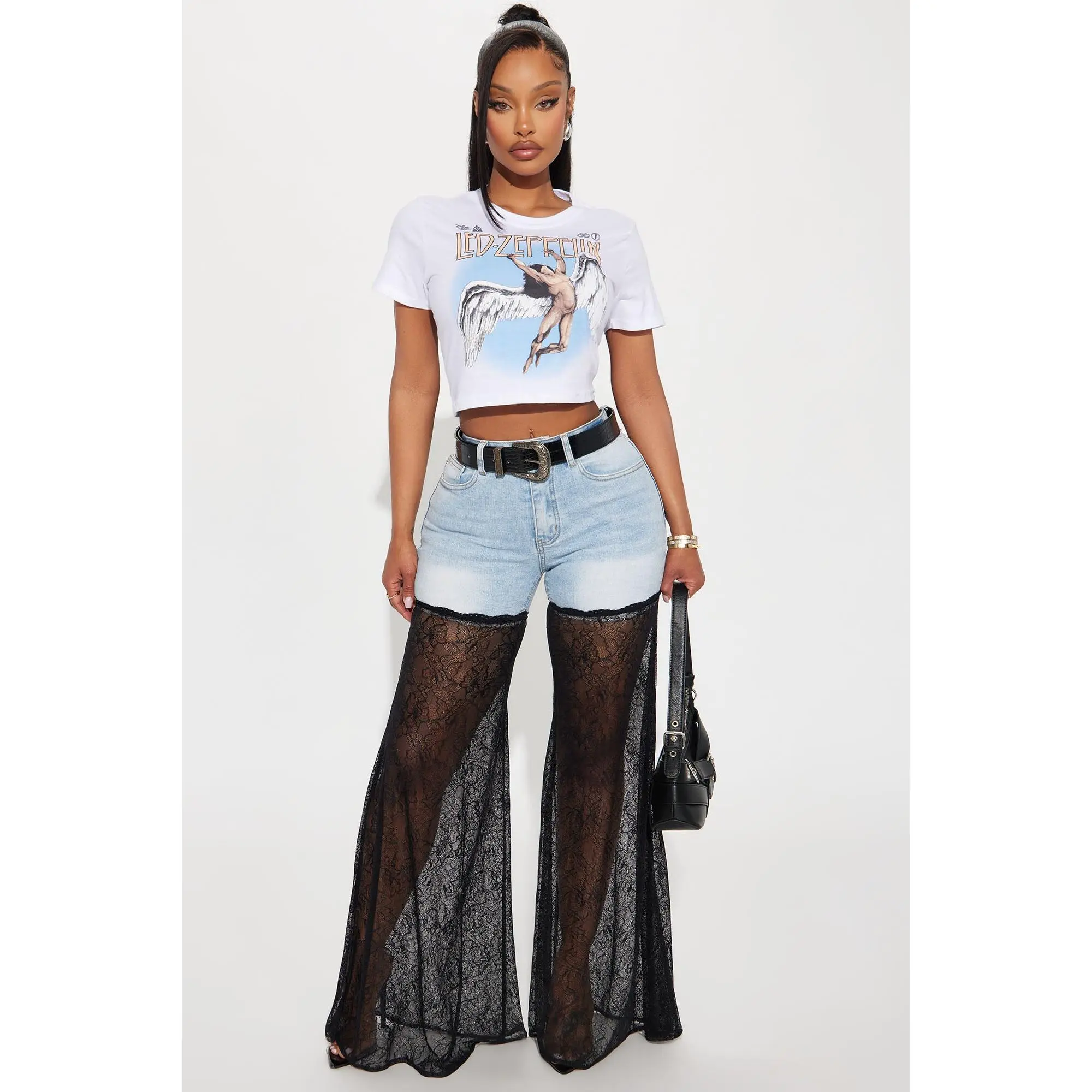 So Romantic Stretch Lace Flare Jeans - Light Wash