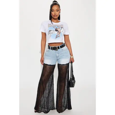 So Romantic Stretch Lace Flare Jeans - Light Wash