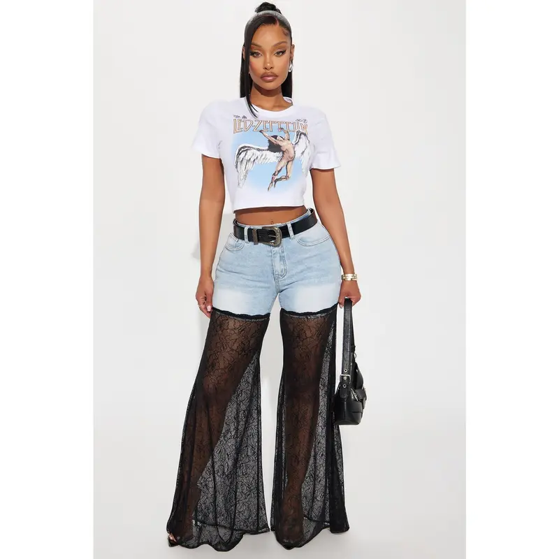 So Romantic Stretch Lace Flare Jeans - Light Wash