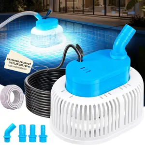 Upgraded Pool Cover Pump above Ground - Submersible Water Sump Pump with LED Lights, Pool Cover Water Removal Pumps for Pool Draining with 16FT Drainage Hose & 25FT Power Cord, 850 GPH, 4 Adapters PoolPop