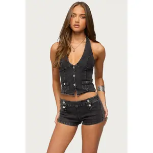 Sashe Button Up Denim Halter Top