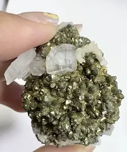 Copper Cluster on Crystal (Chalcopyrite) Natural Rock and Mineral Specimen approximately 2in x 1.5in in beautify clear vinyl gift box