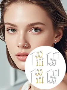 Silver Gold Horseshoe Nose Rings Hoops Nose Ring Studs Set 16G 18G Stainless Steel Double Gem Crystal Horseshoe Rings Septum Piercing Jewelry Flat Back Nose Ring Earrings Internal Threaded Piercing Lip Ring Tragus Cartilage Earring Half Hoop Nose Ring Lip