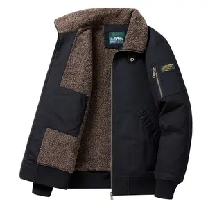 New Winter Full Cotton Shearling Men's Casual Oversized Jacket Fleece Lined Turn Down Collar Cross Border Lamb Wool Plus Size Coat for Men's Winter Wardrobe