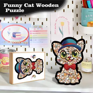 160pcs Cat Irregular Wooden Puzzle,Dog Wooden Puzzle Morandi Colors,With display stand  Perfect Gift for Kids
