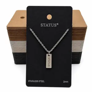Status Bar Necklace - 2mm Stainless Steel Chain with "Status" Engraved Tag, Elegant and Minimalist Design