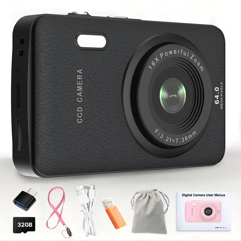 2.4" Portable CCD Digital Camera, 1080P 48MP Webcam with 16 Black x Digital Zoom, Long Lasting Battery Life, Ideal for Travel Cute Tech Gadgets