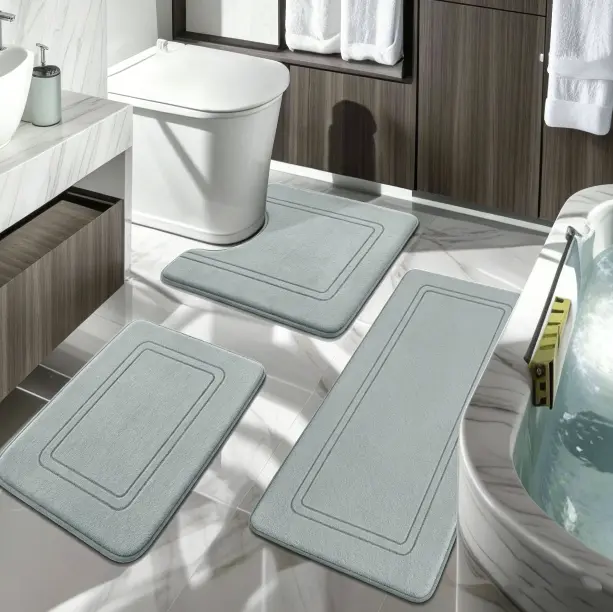 3pcs Non-Slip Absorbent Bathroom Mat Set  For Home Decor Bathroom Essential items Light gray Bath Mats Bath Rug home essentials bathroom accessories