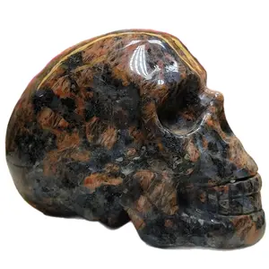 H15 Red Larvakite Crystal Skull Carving Home Ornament