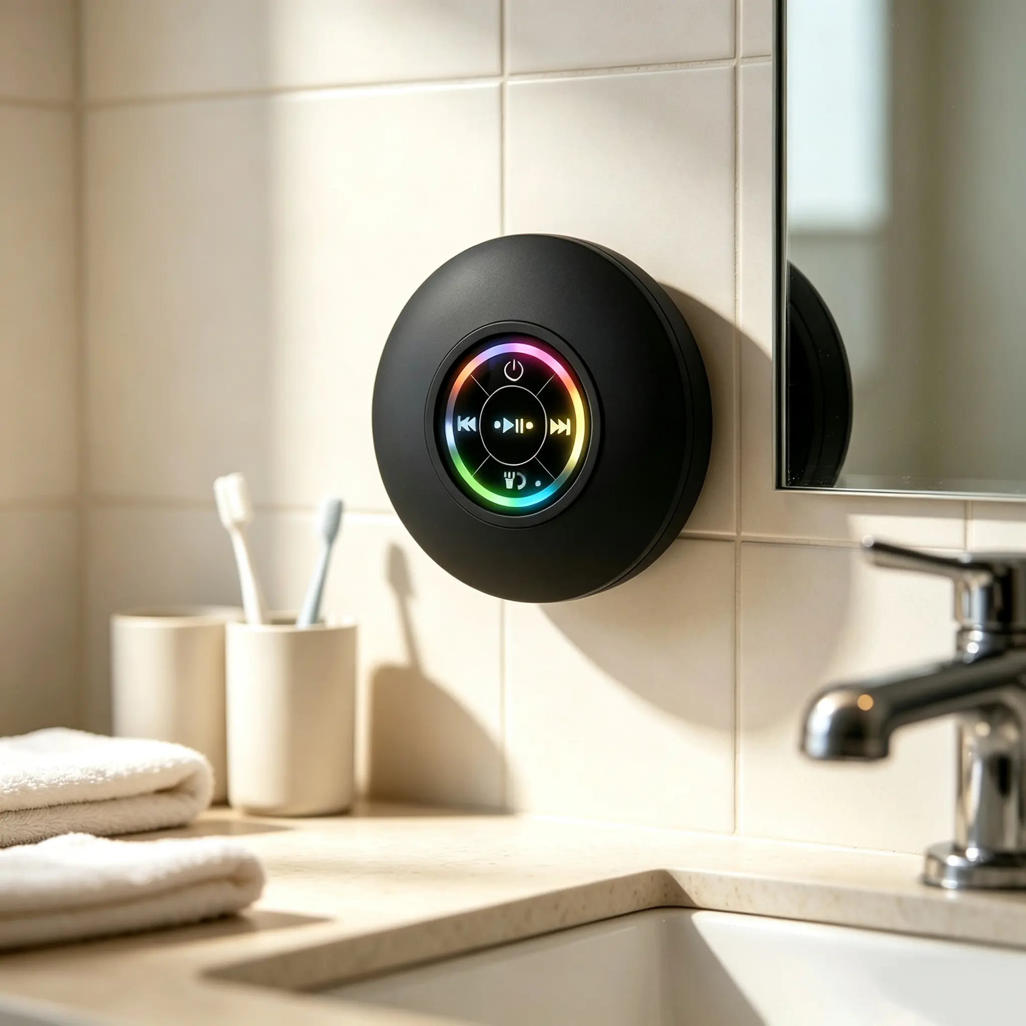 Shower singing must-have! IPX6 Waterproof Speaker: cool LED light show. USB rechargeable + hands-free calling, safe for bathroom!