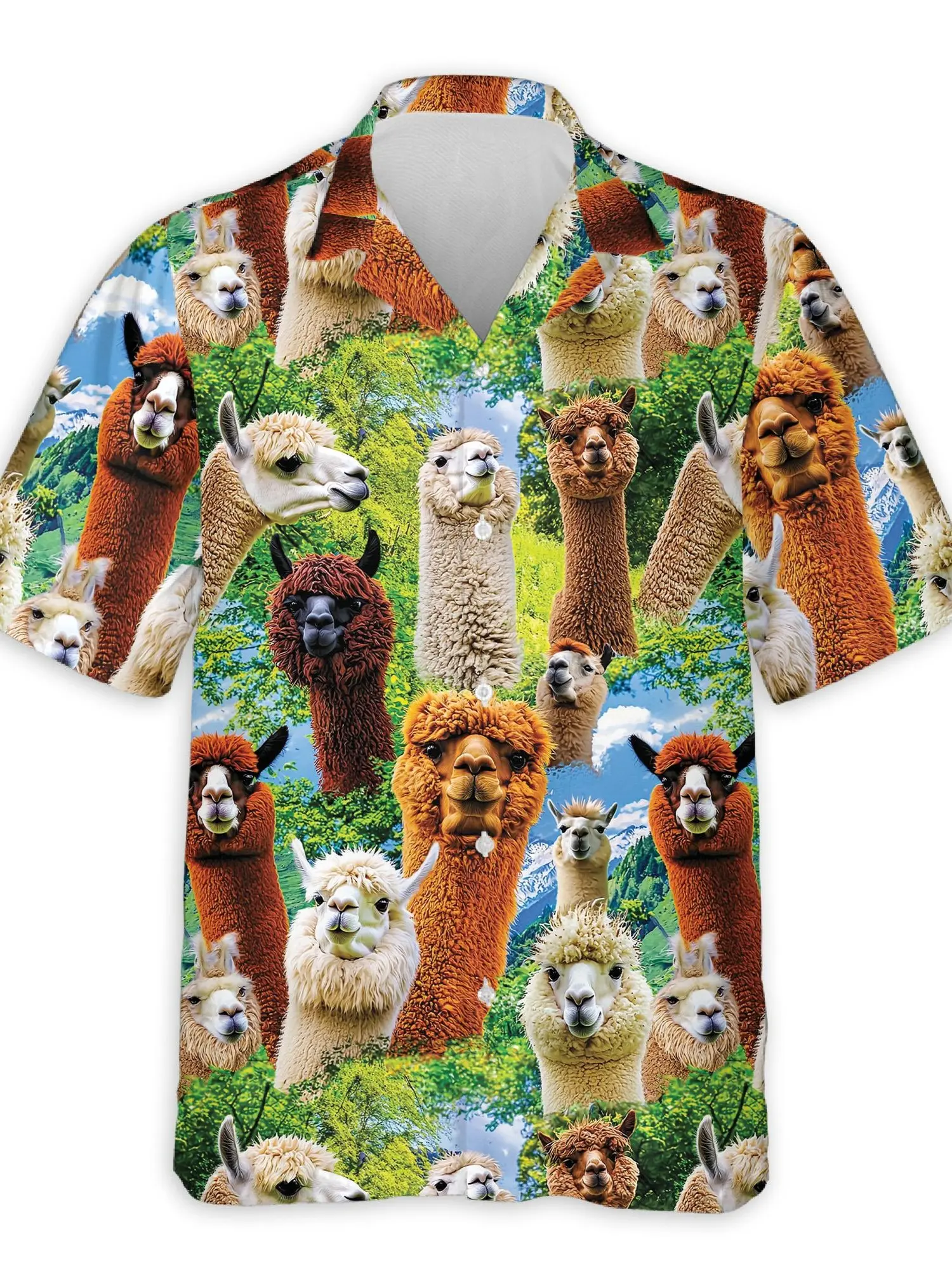 Alpaca Hawaiian Shirt Funny Animal Button Down Summer Vacation Casual Beach Party Shirt