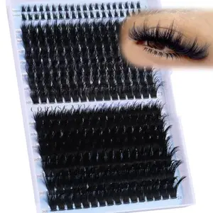 CORUSCATE Spikes Lash Clusters with Bottom Lashes 160D+260D Cluster Eyelash Extensions 3D Volume Individual Lashes Wispy 12-22mm Long Cluster Lashes Spiky Mega Dramatic Full Look Strip Lash Extension