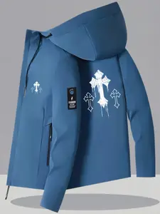 Men's Casual Outerwear, Long Sleeve Fitted Jacket, All-Season Print Design, Durable Fabric, Modern Style, Comfortable Clothing