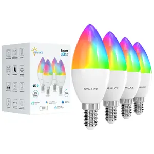 Smart Light Bulbs,5W WiFi＆Bluetooth E12 Smart Bulbs That Work with Alexa Google Home Compatible,Type B LED Light Bulb,RGBCW 2700-6500K,4Pack